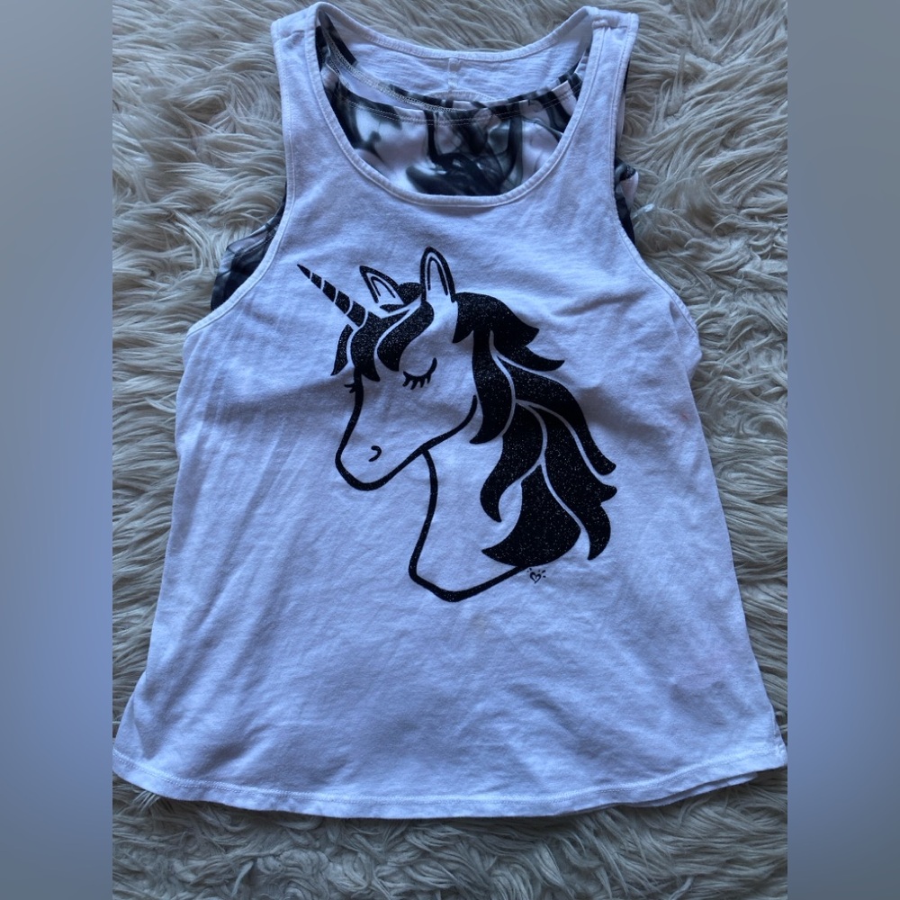Justice unicorn tank top with built in sports bra size 14/16